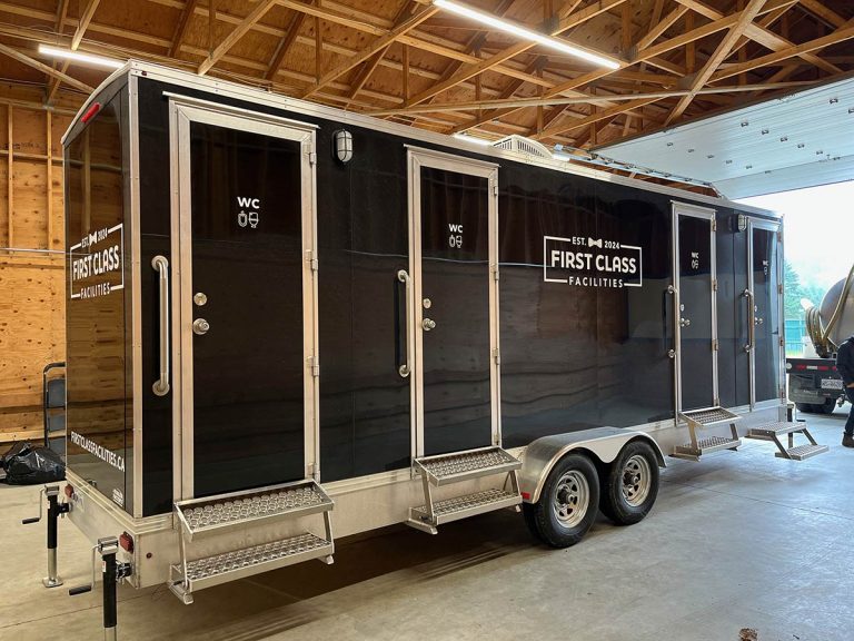 Luxury portable restroom trailer exterior